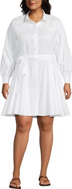 Lands' End Poplin Button Front Dress with Godets