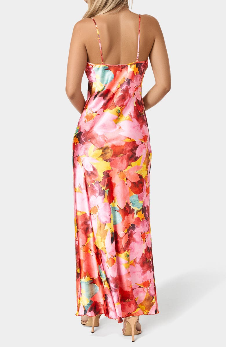 bebe Bias Cut Satin Maxi Dress, Alternate, color, Pink / Orange