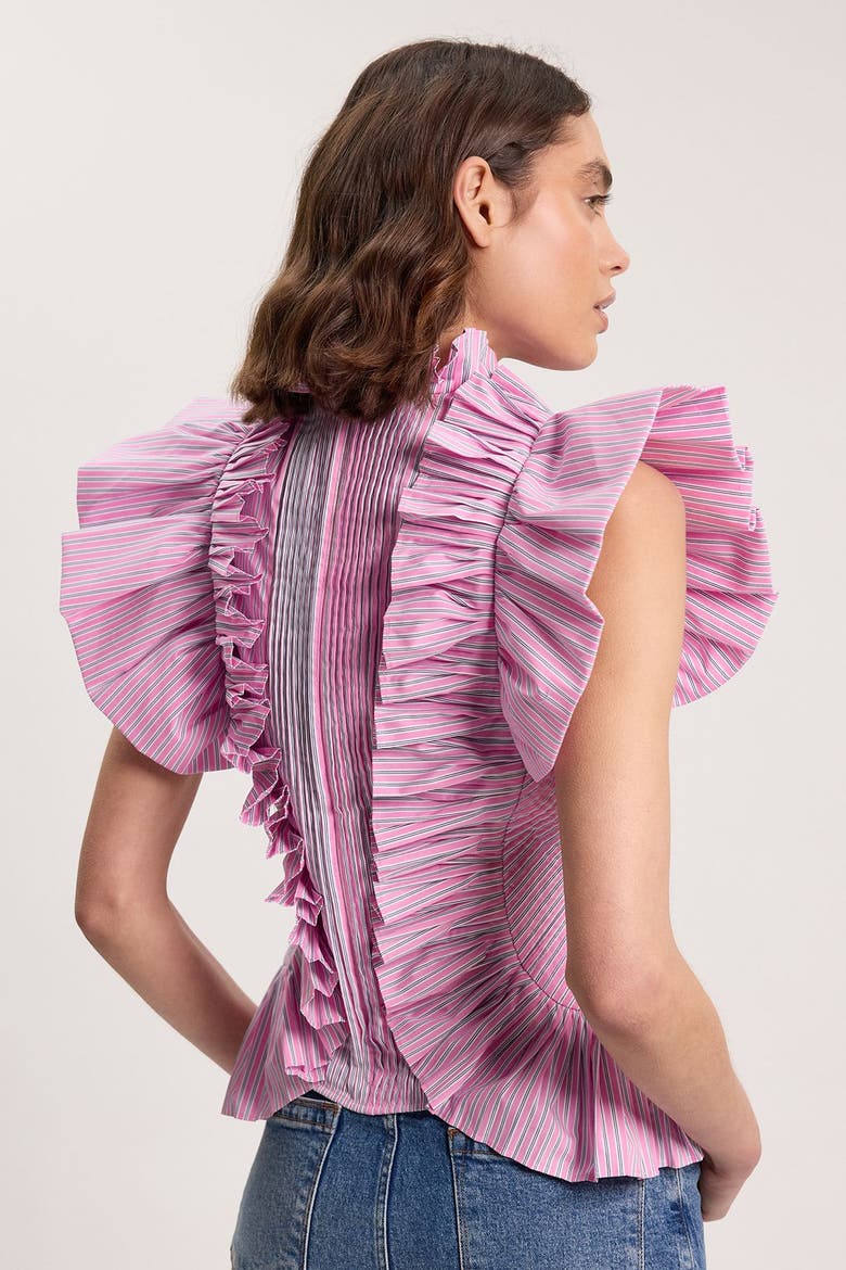 High Neck Ruffle Sleeve Top, Alternate, color, Pink