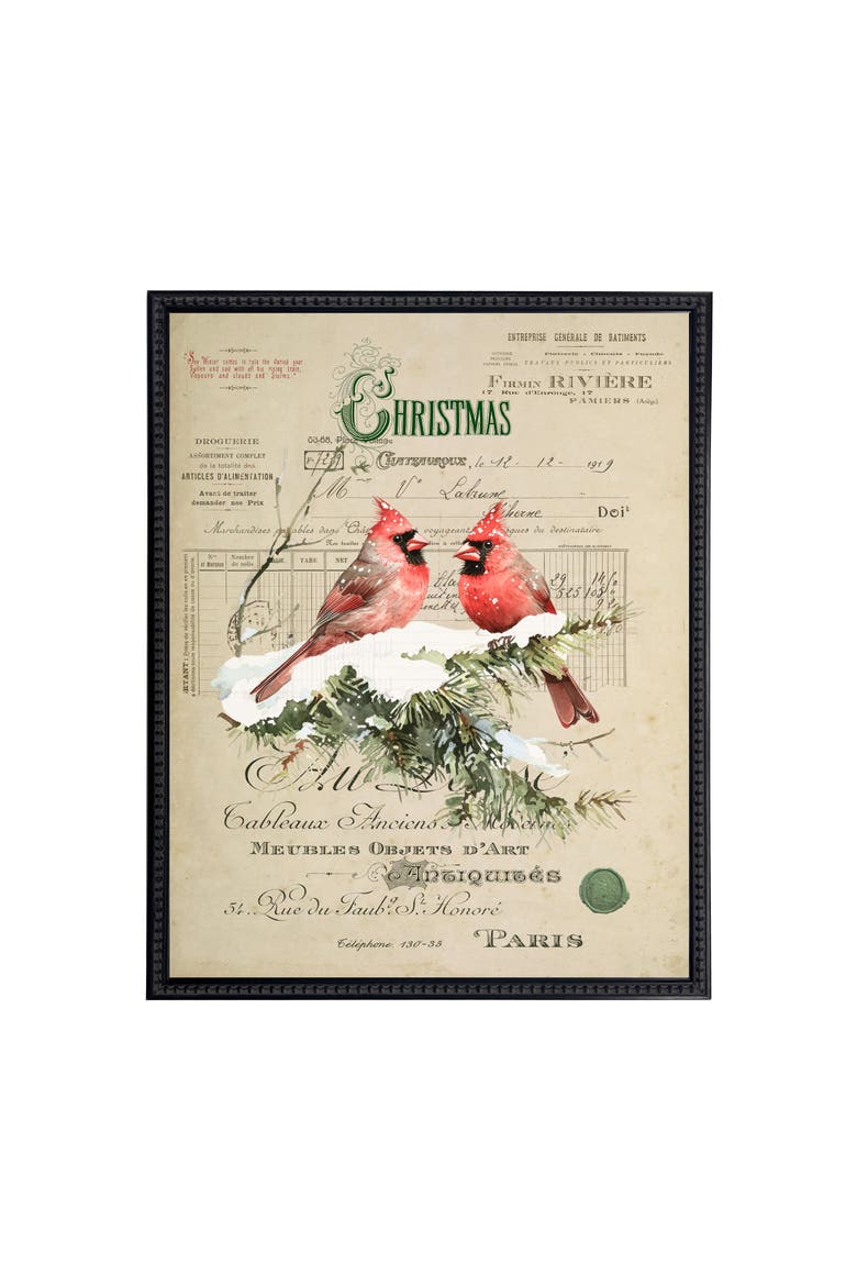 Vintage Painting of Cardinals on a distressed bookplate background, Main, color, Beige / Red