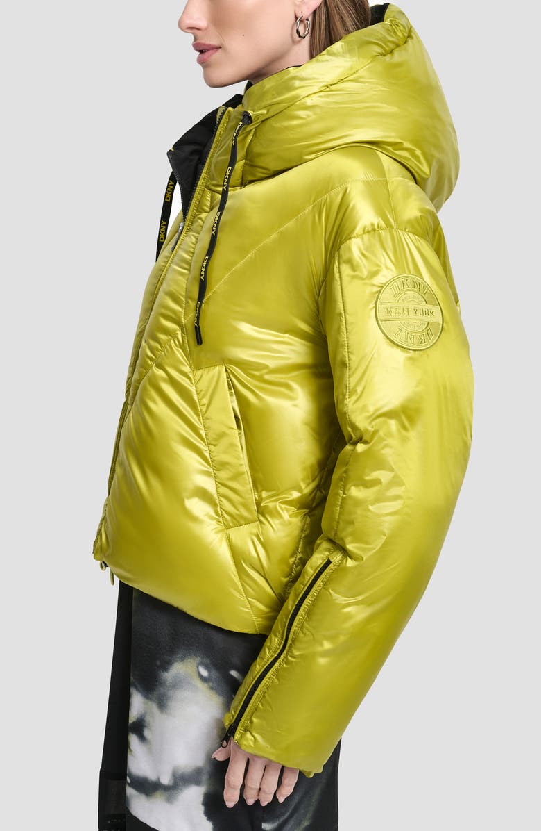 DKNY Crop Hooded Puffer Jacket, Alternate, color, Citronella