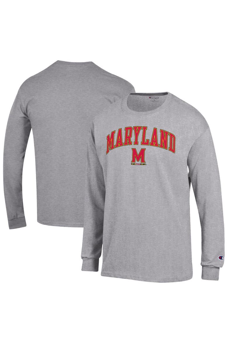 Men's Champion  Heather Gray Maryland Terrapins Arch Over Logo Long Sleeve T-Shirt, Alternate, color, Heather Gray
