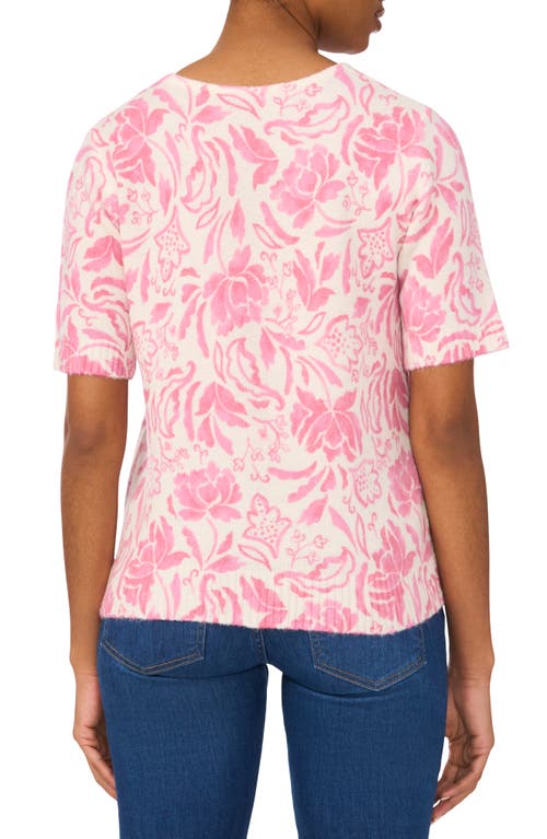 Cece Floral Short Sleeve Sweater In New Ivory
