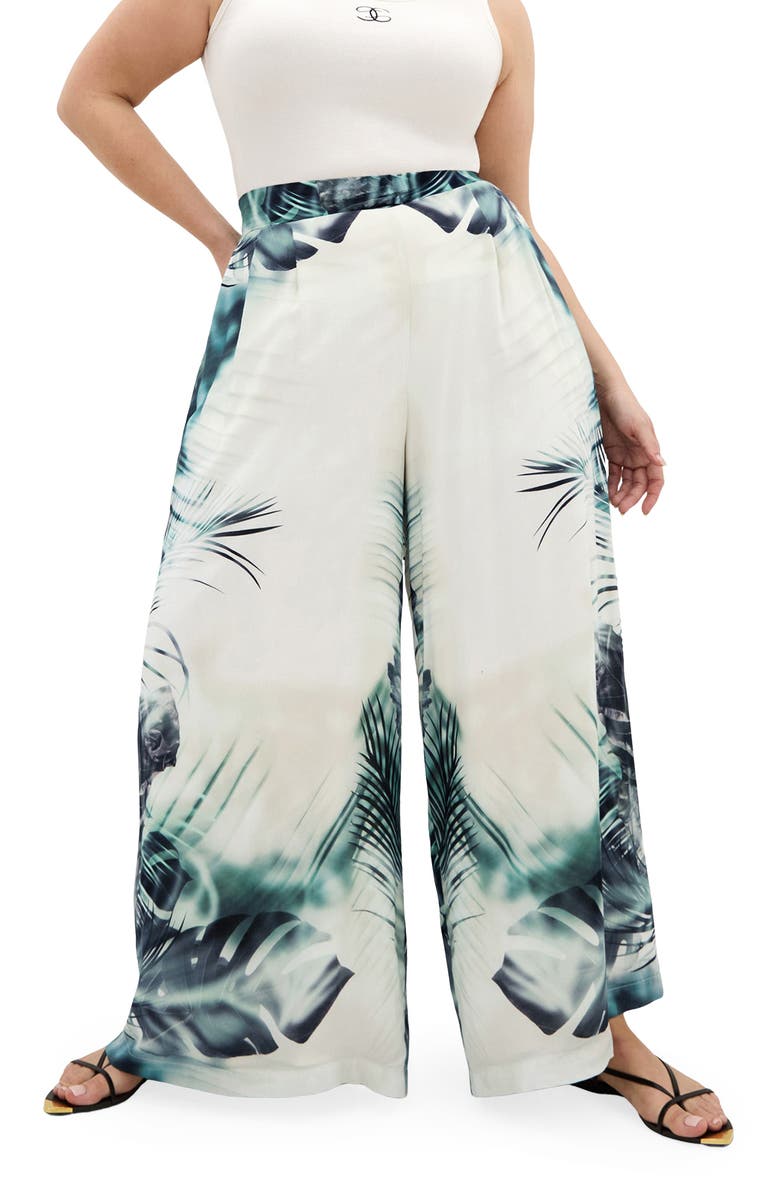 City Chic Piper Wide Leg Pants, Main, color, Shadow Palm