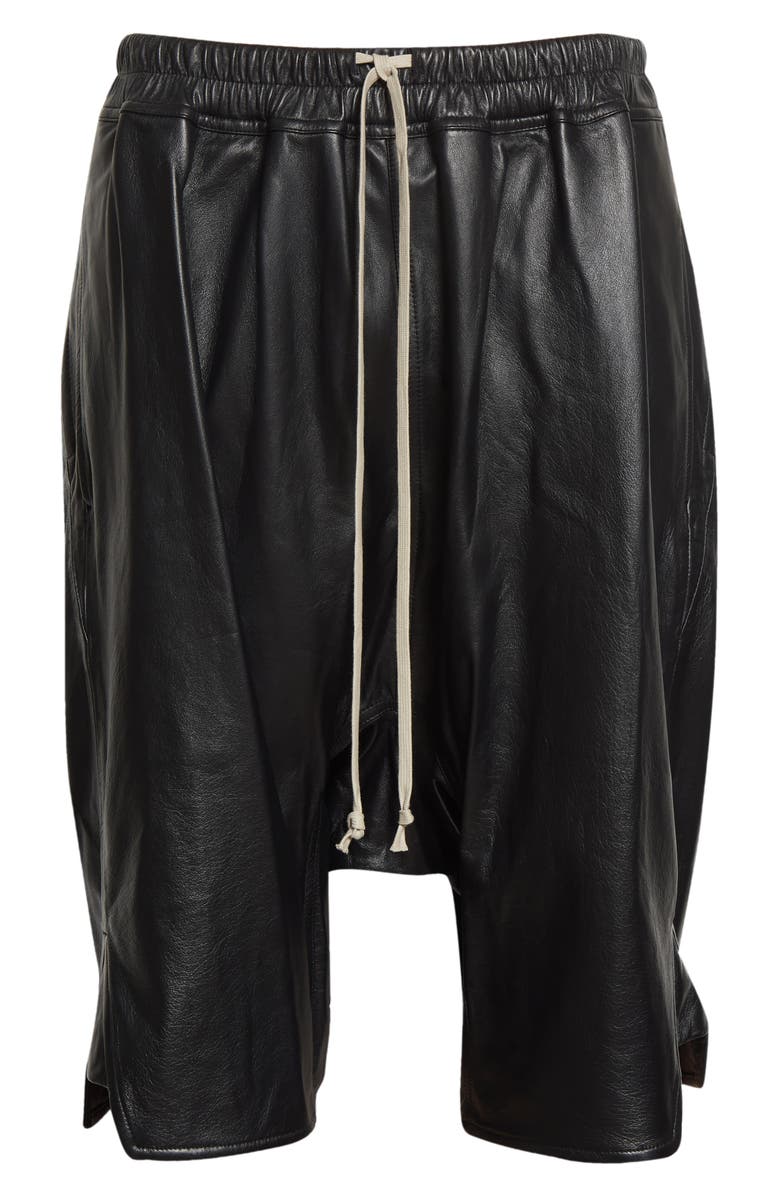 Rick Owens Basket Drop Crotch Leather Shorts, Alternate, color,