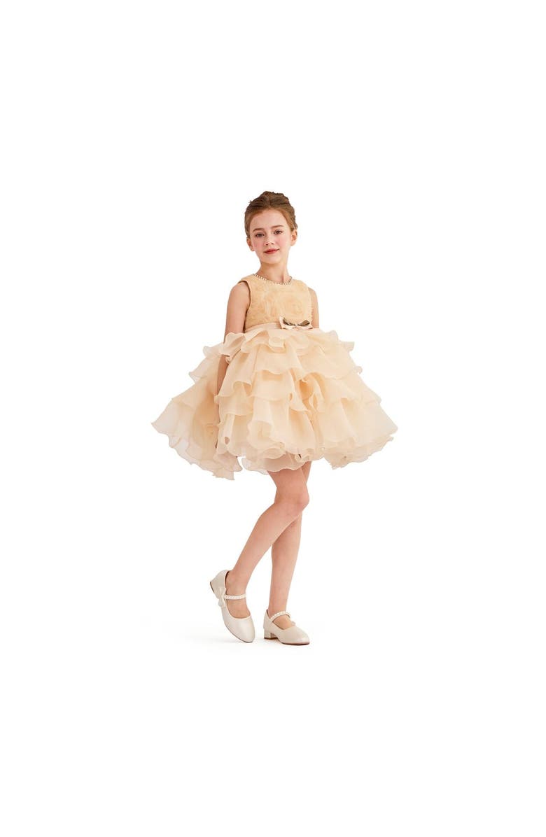 Tulleen Floral Ruffle Occasion Dress, Alternate, color, Cream