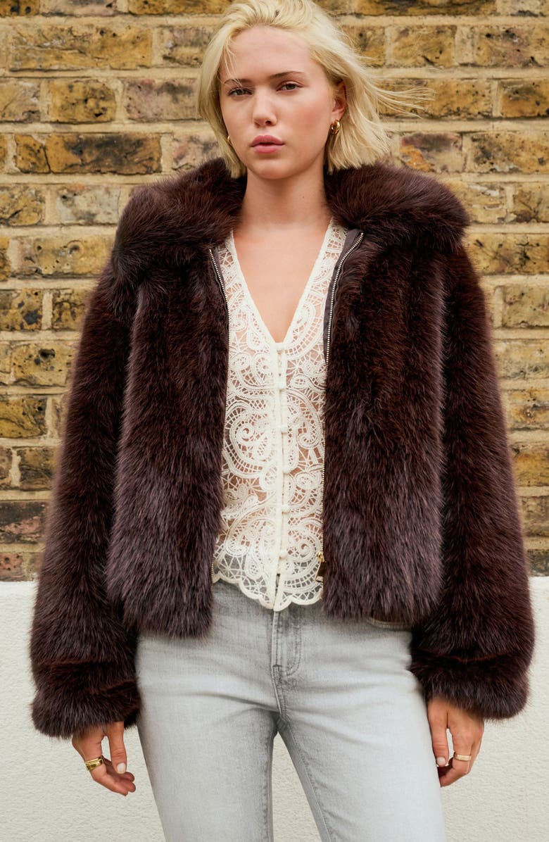 NEXT Faux Fur Zip Jacket, Alternate, color, Brown