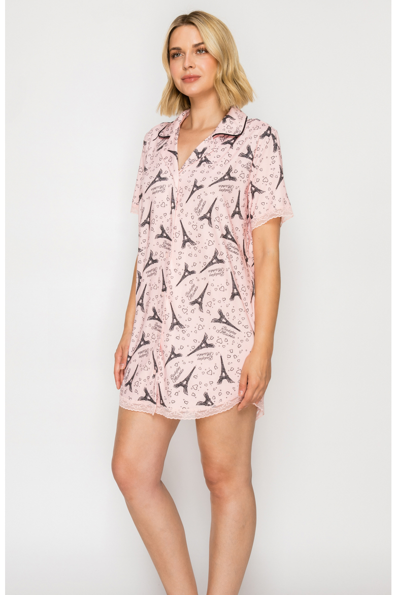 Notched Collared Sleep Dress, Alternate, color, Rose Eifel