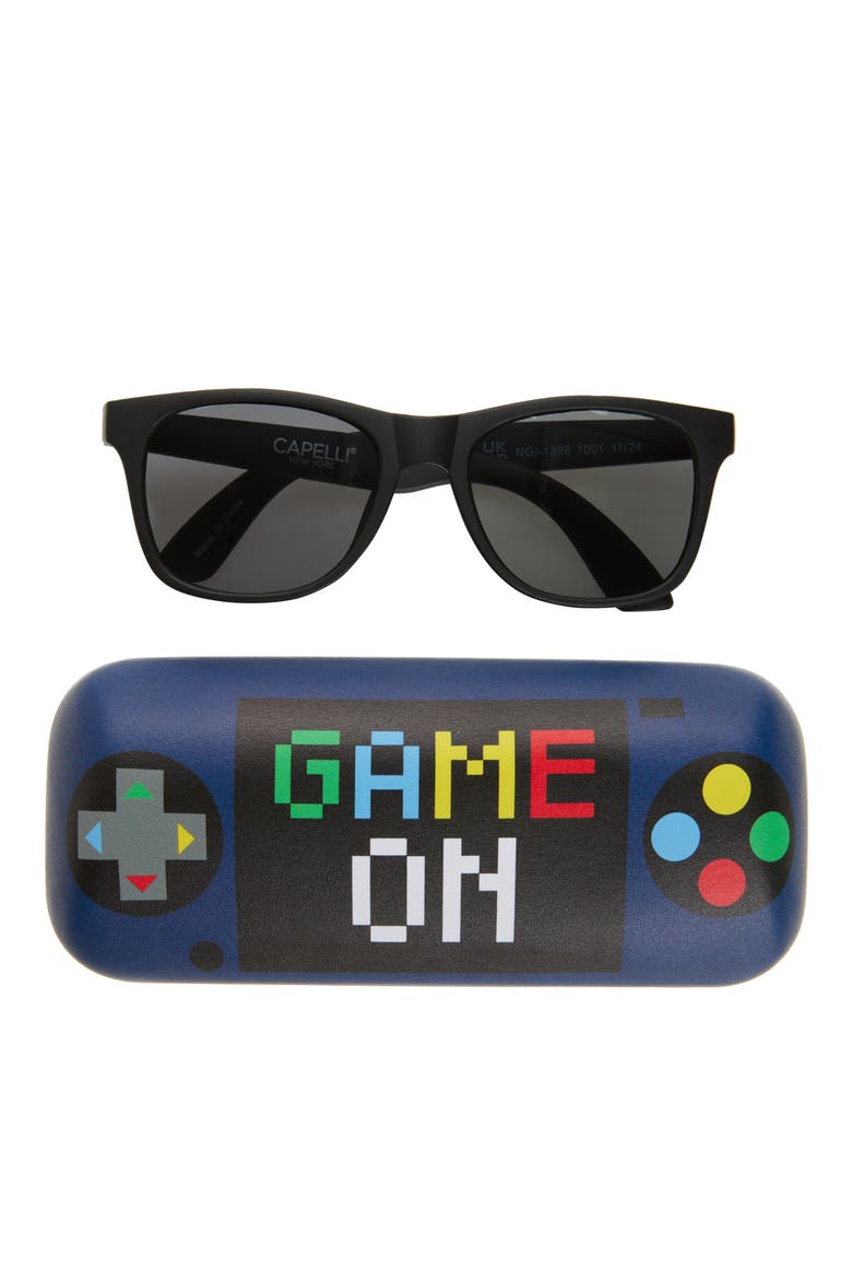 Kids' Square Sunglasses & Game On Case Set, Main, color, NAVY COMBO