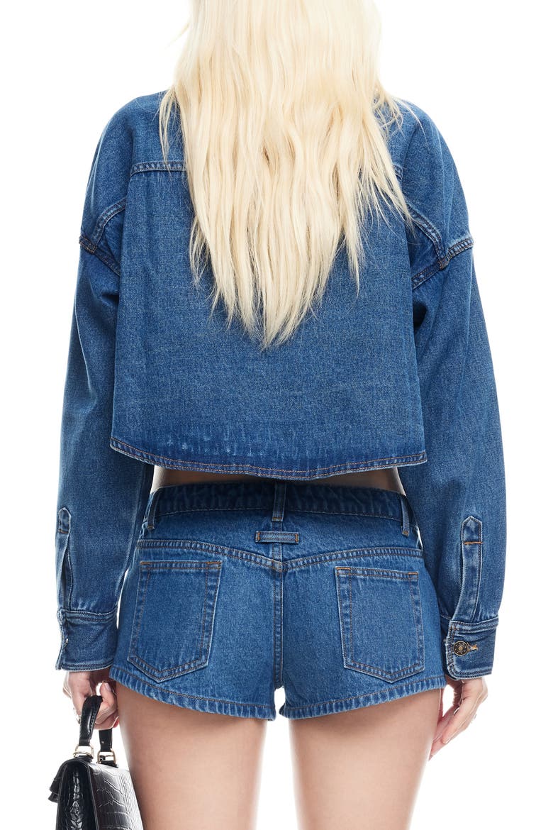Sundrenched Denim Crop Button-Up Shirt, Alternate, color, MID WASH