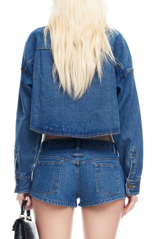 Lioness Sundrenched Denim Crop Button-up Shirt In Blue