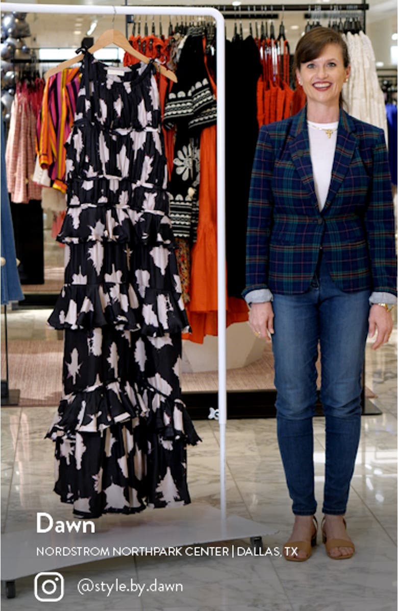 Serafina Floral Tiered Silk Gown, sales video thumbnail