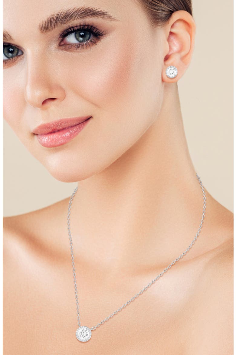 Cubic Zirconia Halo Pendant Necklace and Stud Earrings Set, Alternate, color, SILVER