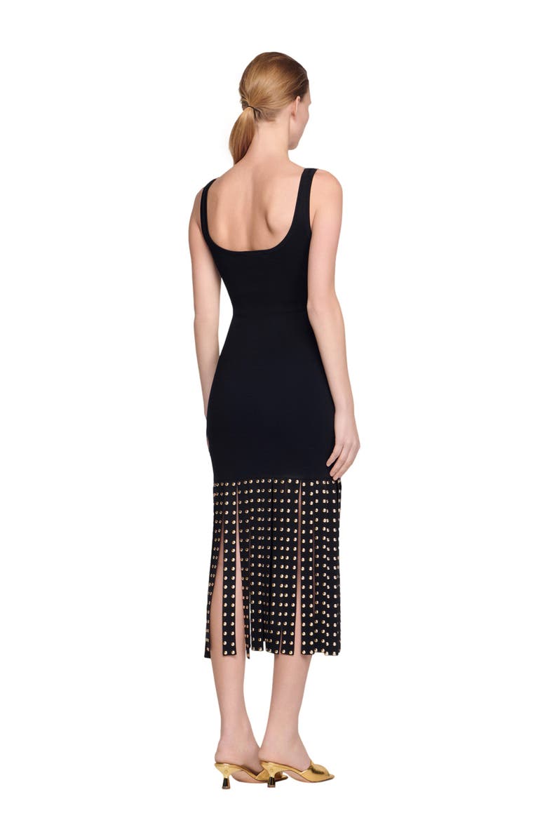 SANDRO Fringed knit maxi dress, Alternate, color, Black