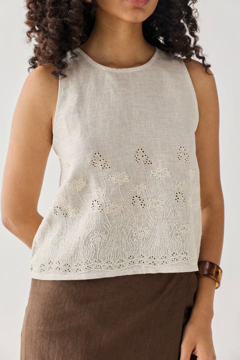 Embroidered Button Back Top