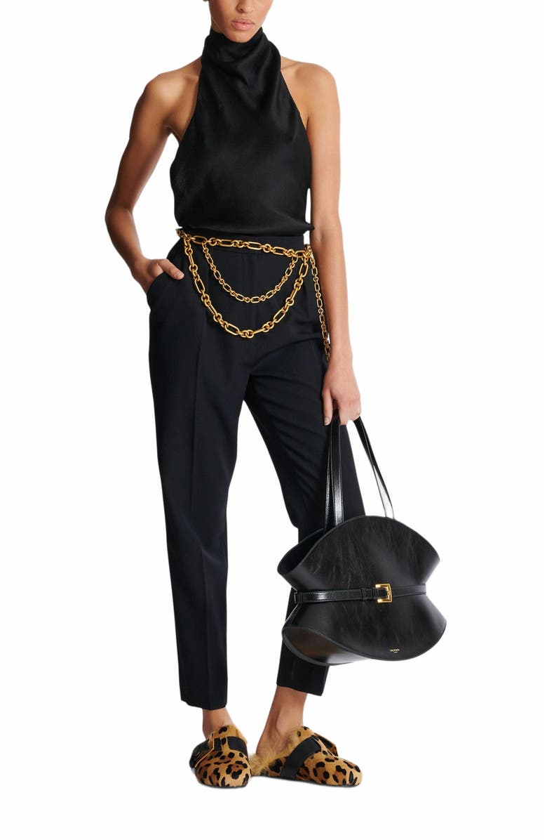 Balmain Backless Crepe Satin Top, Alternate, color, Black