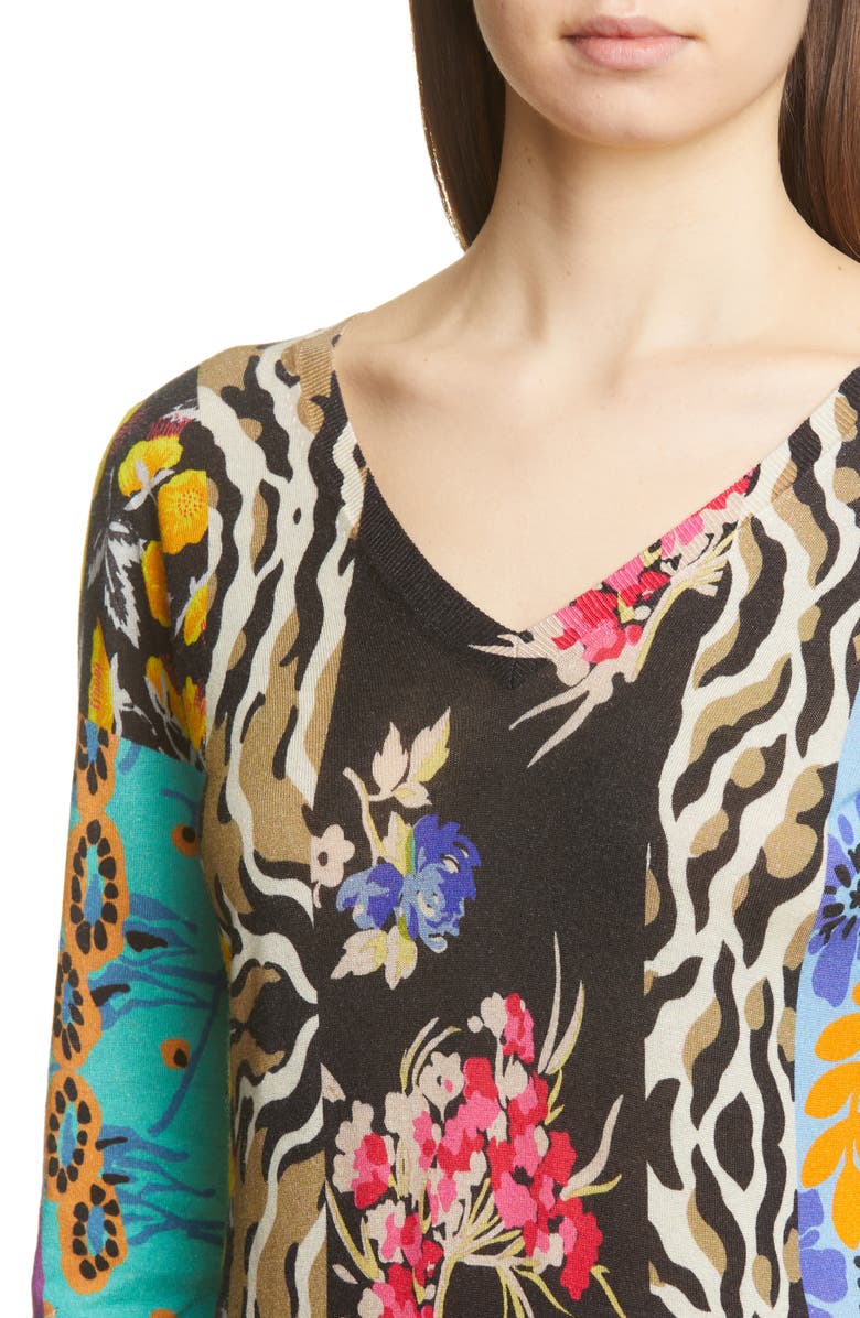 Etro Patchwork Print Silk & Cashmere Blend Sweater, Alternate, color,