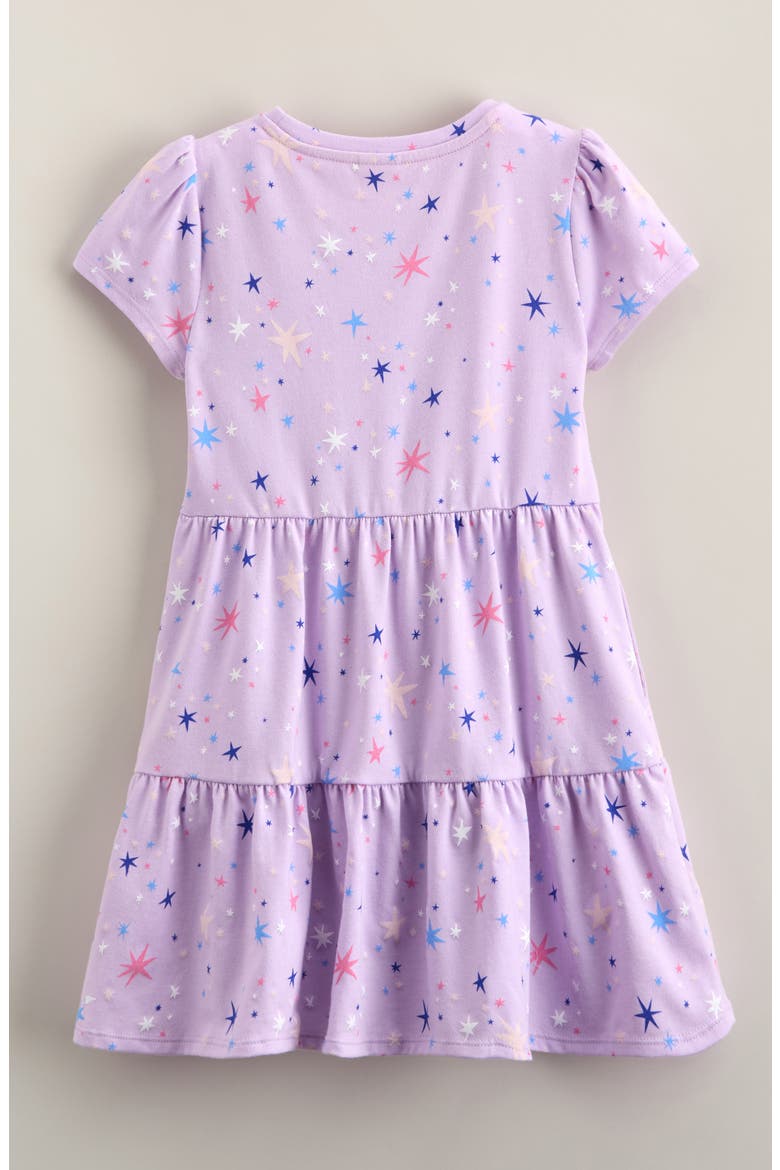 Kids' Short Sleeve Tiered Dress, Alternate, color, PURPLE BLOOM STARSHINE