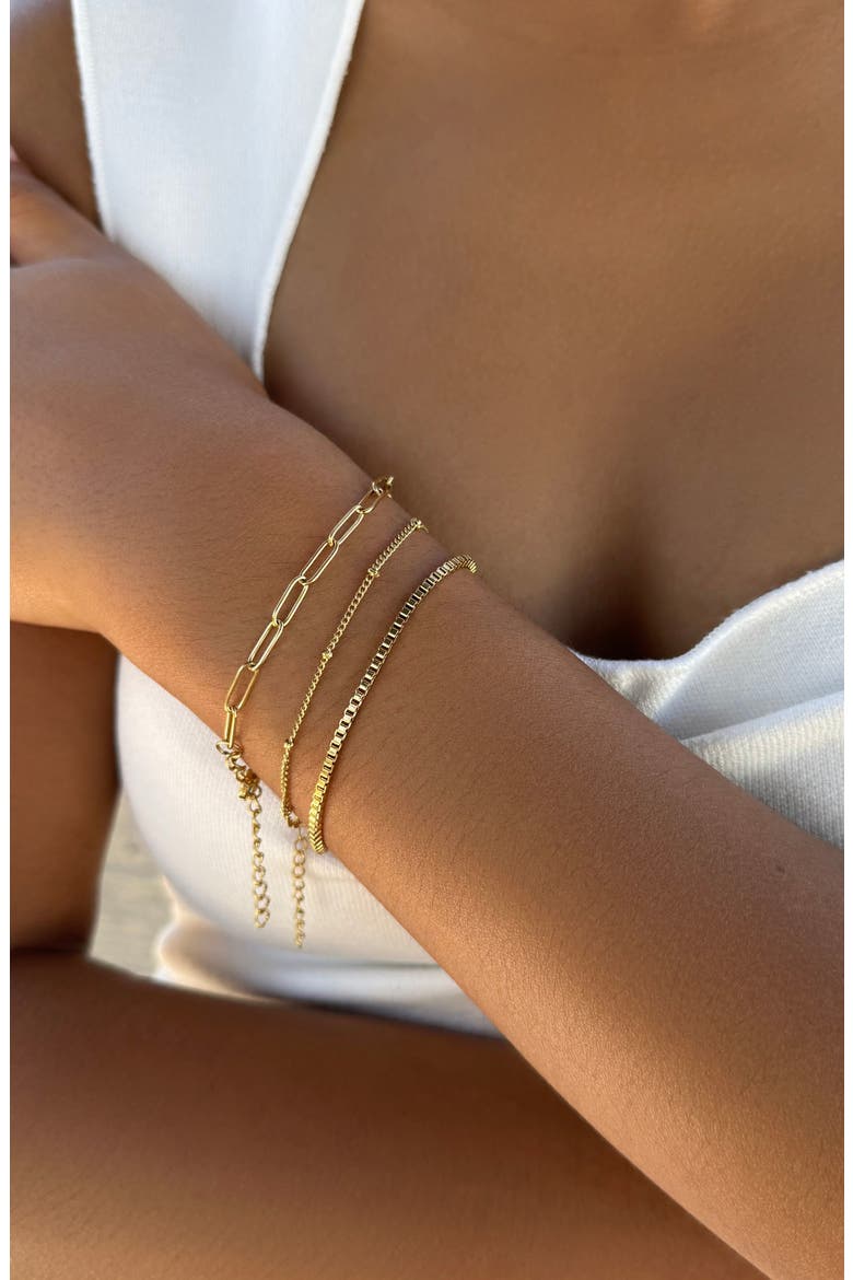 Tarnish Resistant Set of 3 Assorted Chain Bracelets, Alternate, color, GOLD