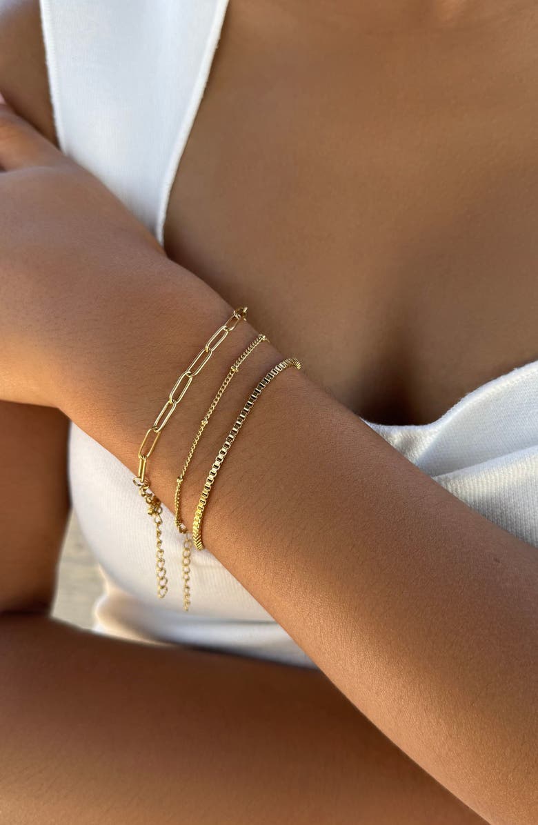 Adornia Tarnish Resistant Set of 3 Assorted Chain Bracelets, Alternate, color, Gold