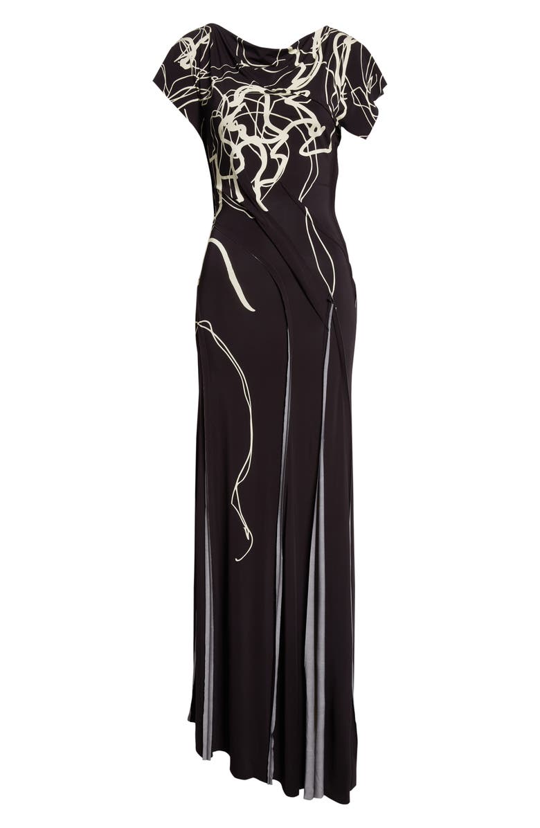 Jason Wu Collection Scribble Floral Print Jersey Gown, Alternate, color, Black/ Chalk