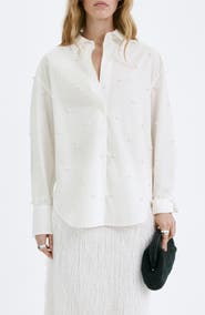 MANGO Faux Pearl Trim Button-Up Shirt