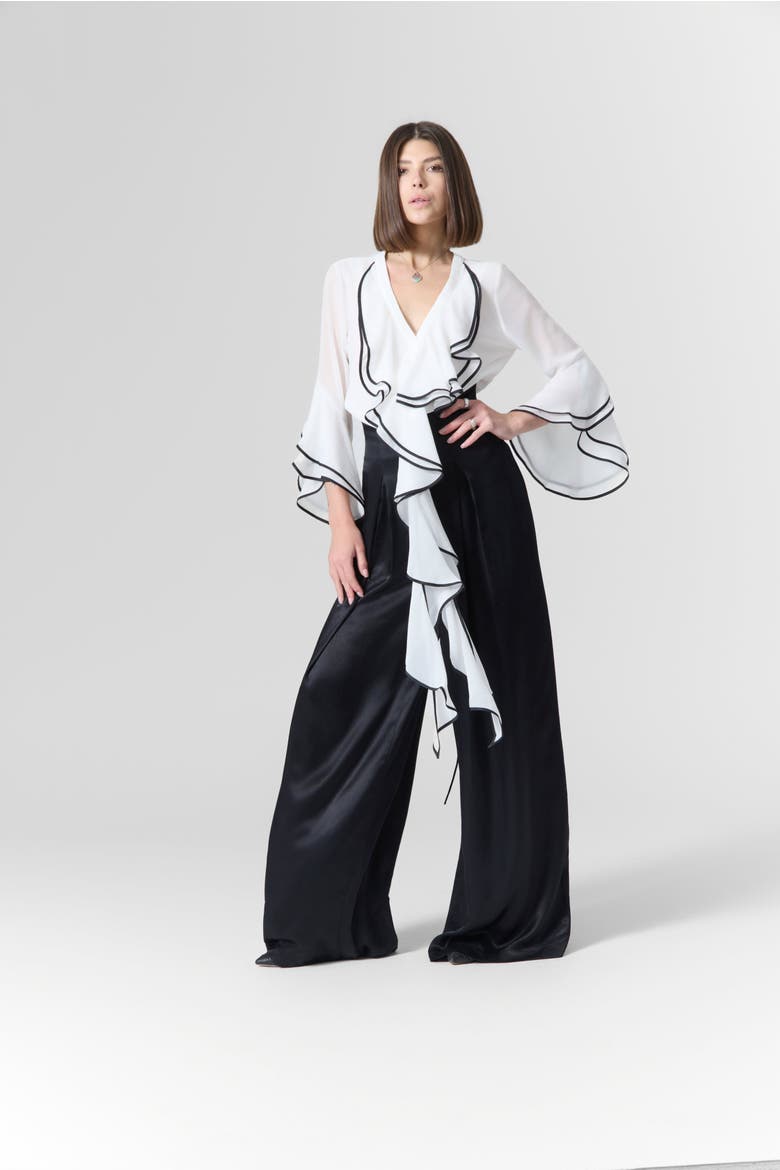 Ruffles Blouse & Pants Set, Alternate, color, White Black