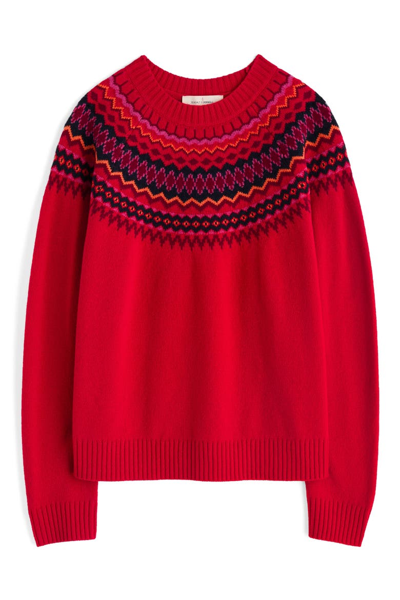 Gurnard's Head Fair Isle Lambswool Blend Crewneck Sweater, Alternate, color, KNIT WINDWARD CARMINE MULTI