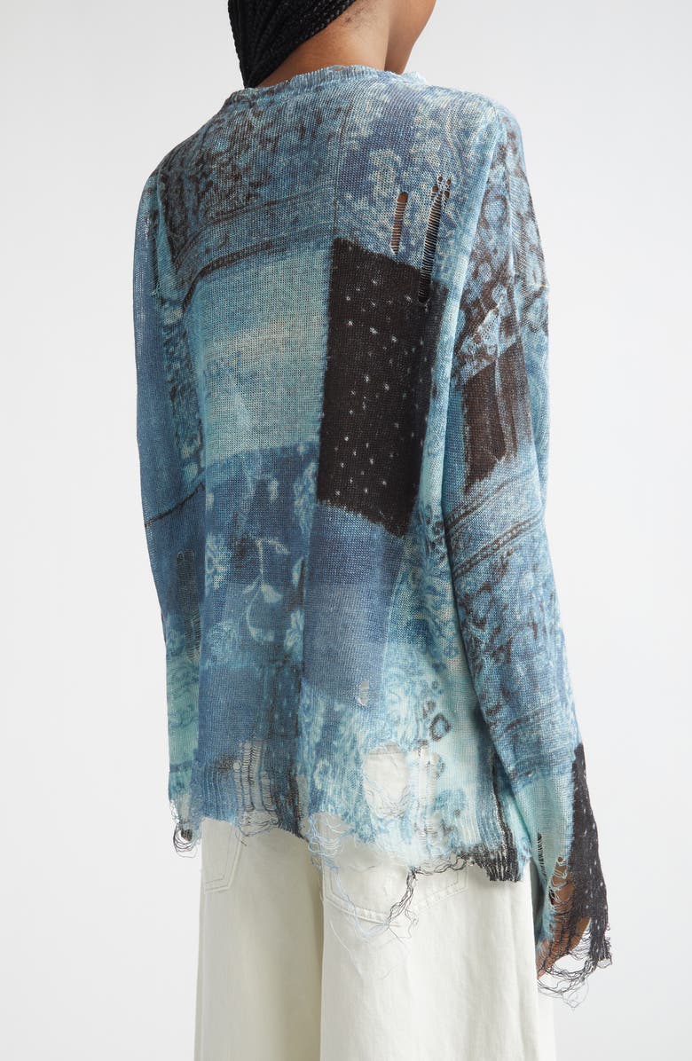 R13 Paisley Ripped Linen Sweater, Alternate, color, Blue Multi Bandana