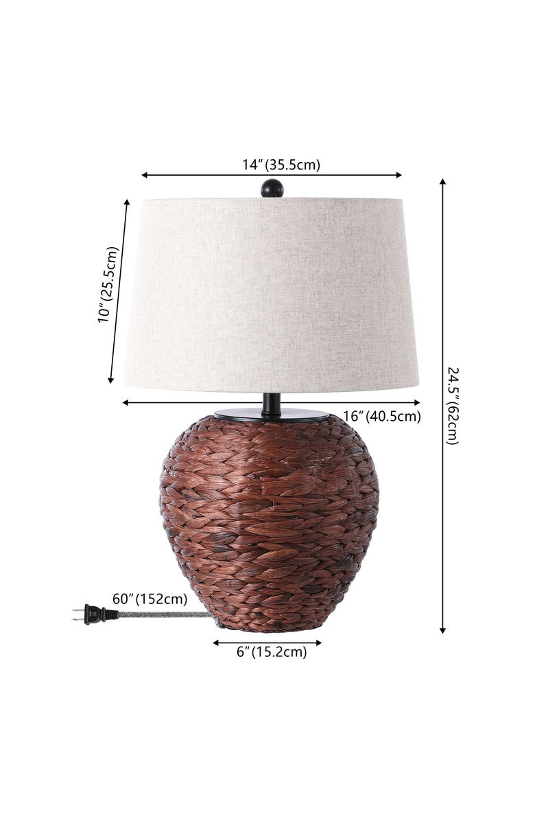 JONATHAN Y Alaro Farmhouse Coastal Water Hyacinth Basket LED Table Lamp, Alternate, color, Dark Brown