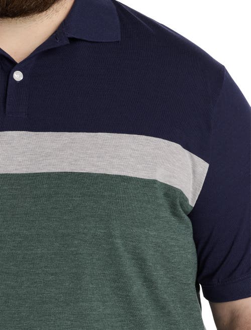 Harbor Bay By Dxl Big & Tall Colorblock Chest-striped Polo Shirt In Trekking Green Hthr