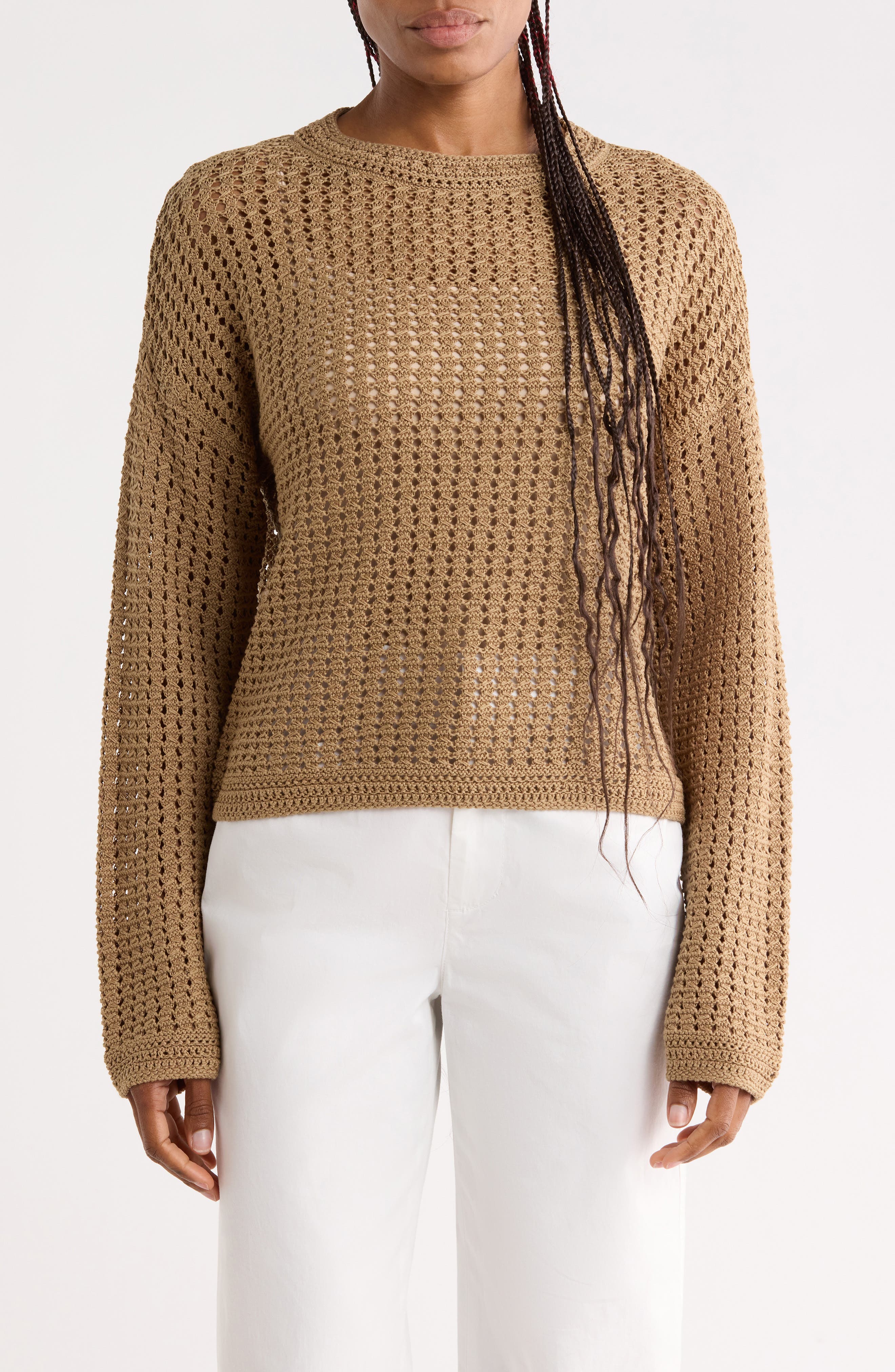 Crochet Cotton Crewneck Sweater