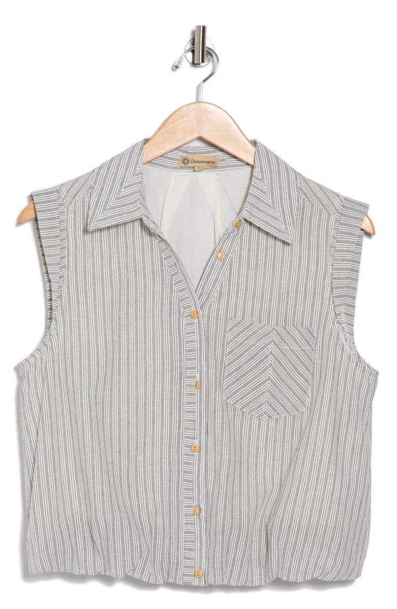 Democracy Sleeveless Bubble Hem Button-Up Shirt, Alternate, color, Black/ Off White