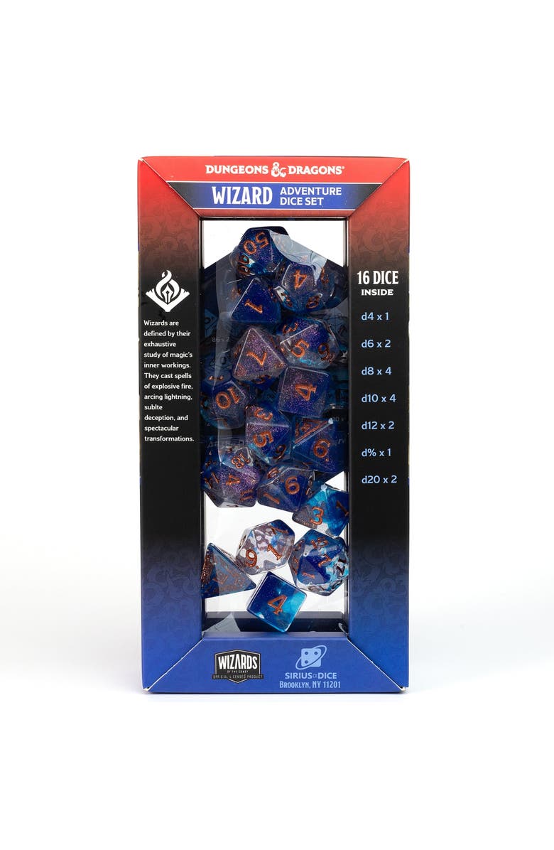 Dungeons & Dragons D&D Adventure Dice Wizard Blue, 16Pc Rpg Die Set, Alternate, color, Blue