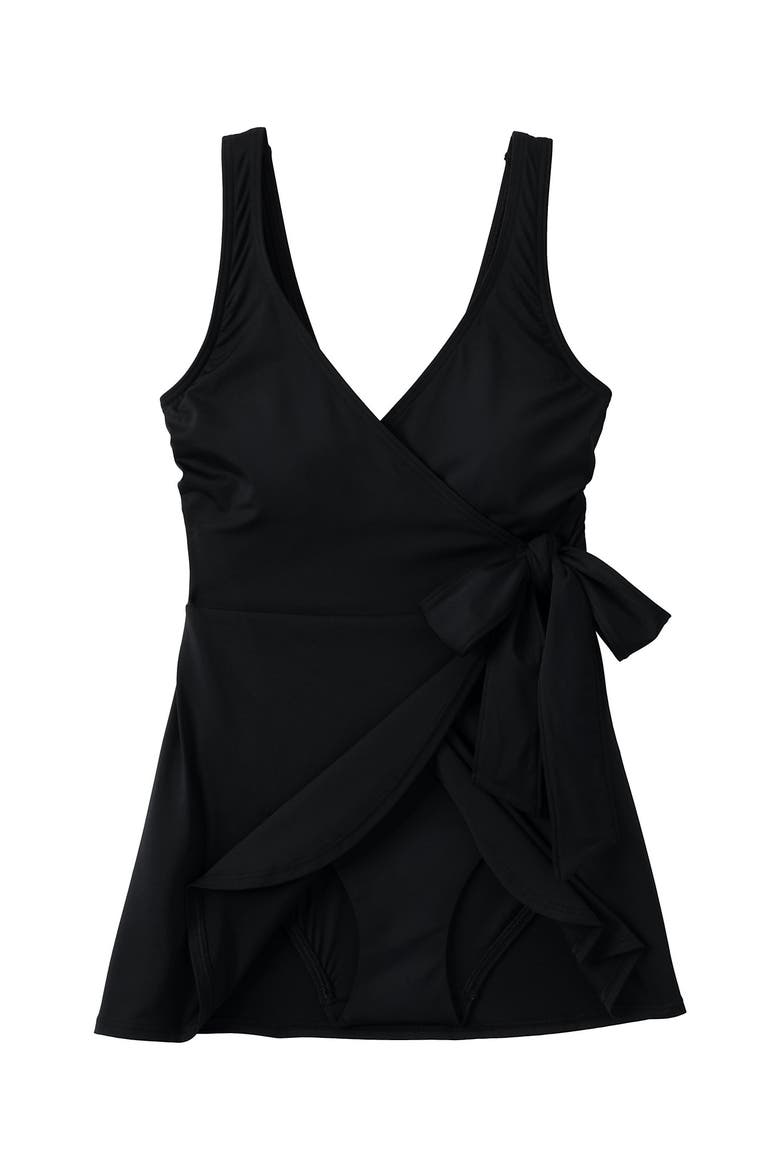 Mastectomy Long Side Tie Mini Swim Dress Swimsuit, Alternate, color, Black