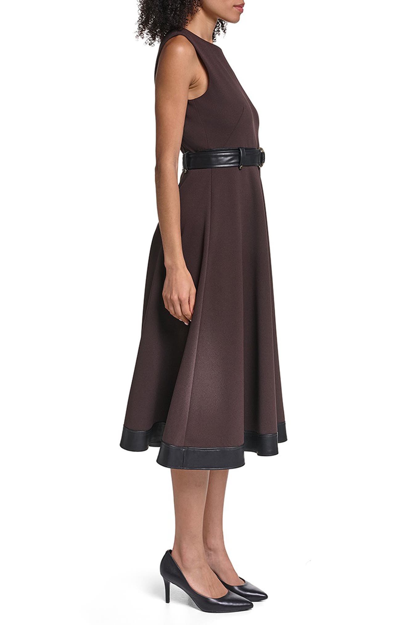 KARL LAGERFELD PARIS Belted Sleeveless Scuba Crepe Midi Dress (Women ...