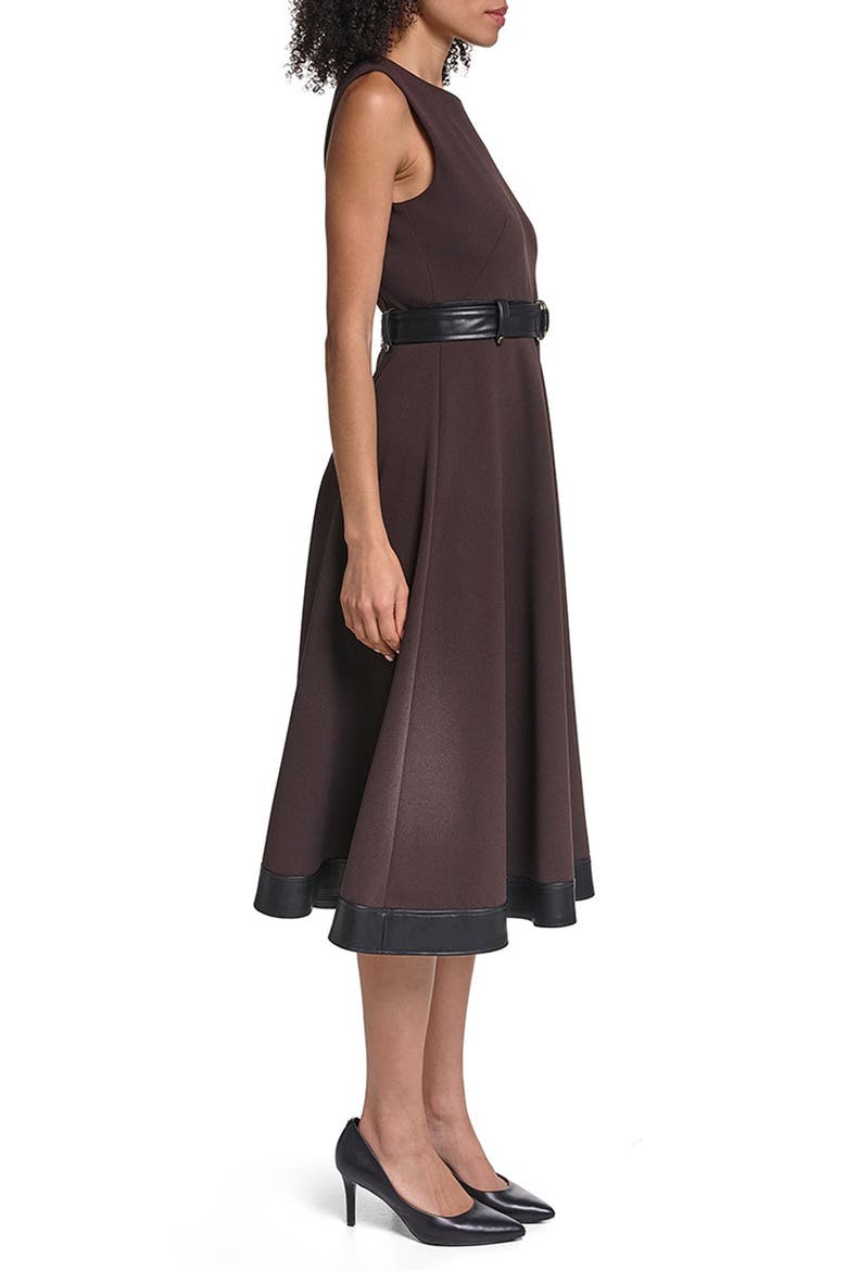 Belted Sleeveless Scuba Crepe Midi Dress, Alternate, color, ESPRESSO/ BLACK
