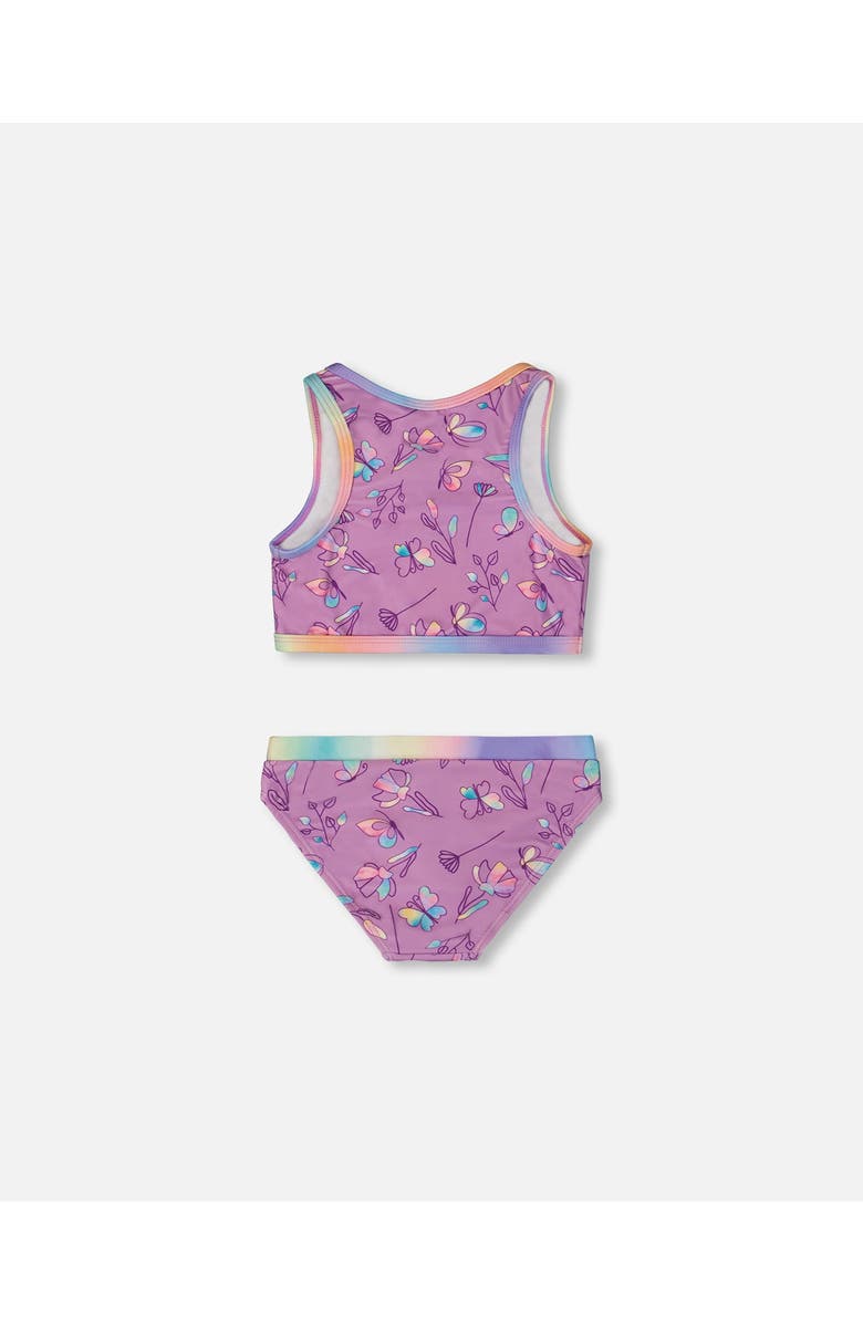 Deux par Deux Little Girl's Printed Two-Piece Swimsuit Old Mauve And Multicolored Butterflies, Alternate, color, Mauve,Multicolored Butterflies