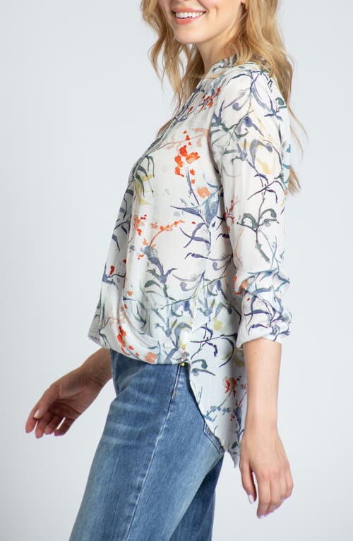 Apny Print Tassel Surplice Chiffon Top In White Multi