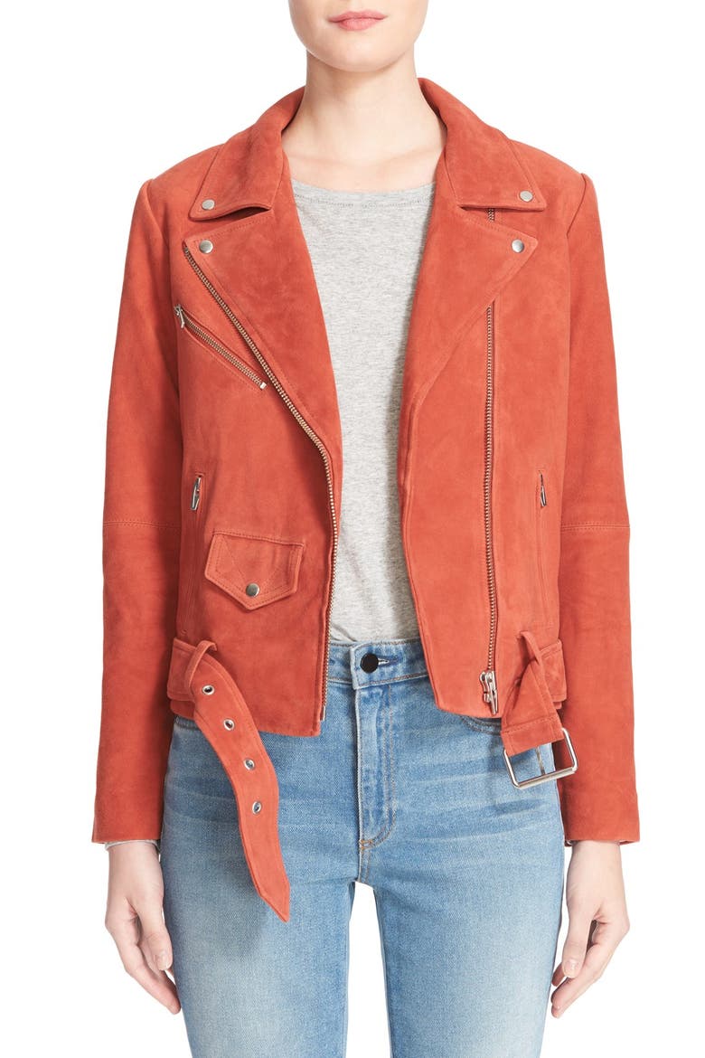 'Jayne' Suede Moto Jacket, Main, color, RUST