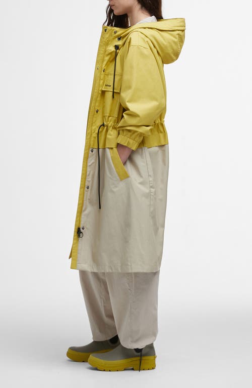 Barbour Evie Showerproof Longline Raincoat In Limeade Light Sand