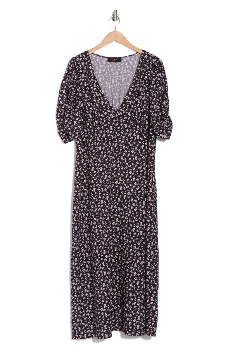Renee C Floral V-Neck Midi Dress, Alternate, color, Black Multi