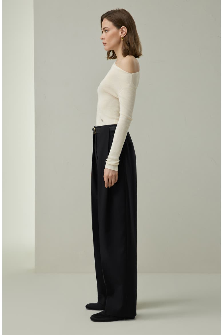 Elegant Off-Shoulder Silk-Cashmere Top, Alternate, color, Lily White