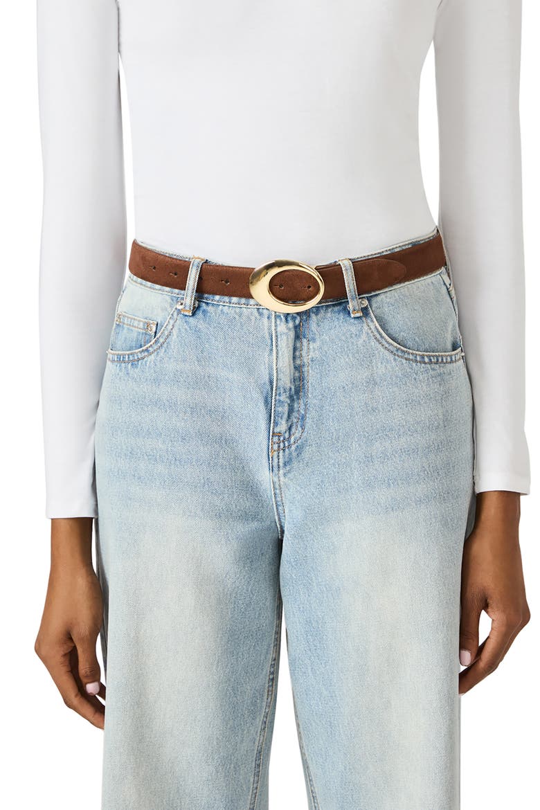 Faux Suede Organic Buckle Belt, Alternate, color, CHOCOLATE