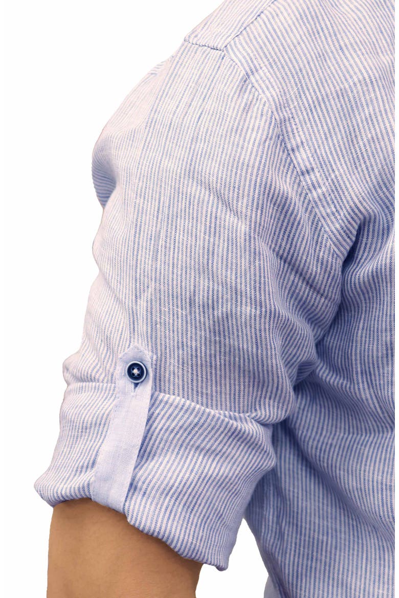 Striped Linen Trim Fit Dress Shirt, Alternate, color, WHITE/ BLUE