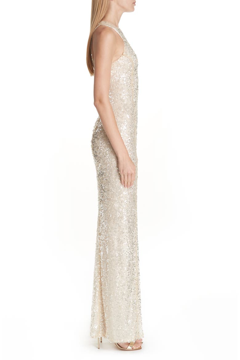 Sequin Racerback Column Gown, Alternate, color, GOLD