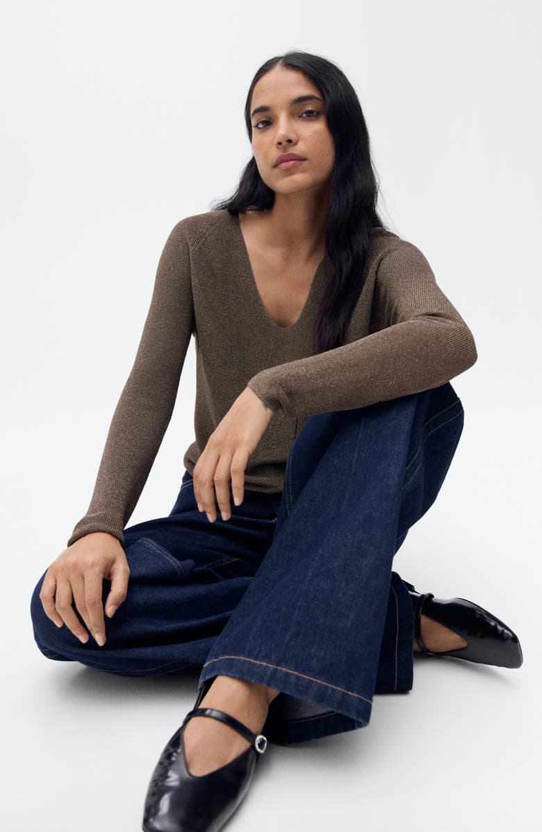 MANGO Metallic Sweater, Alternate, color, Chocolate