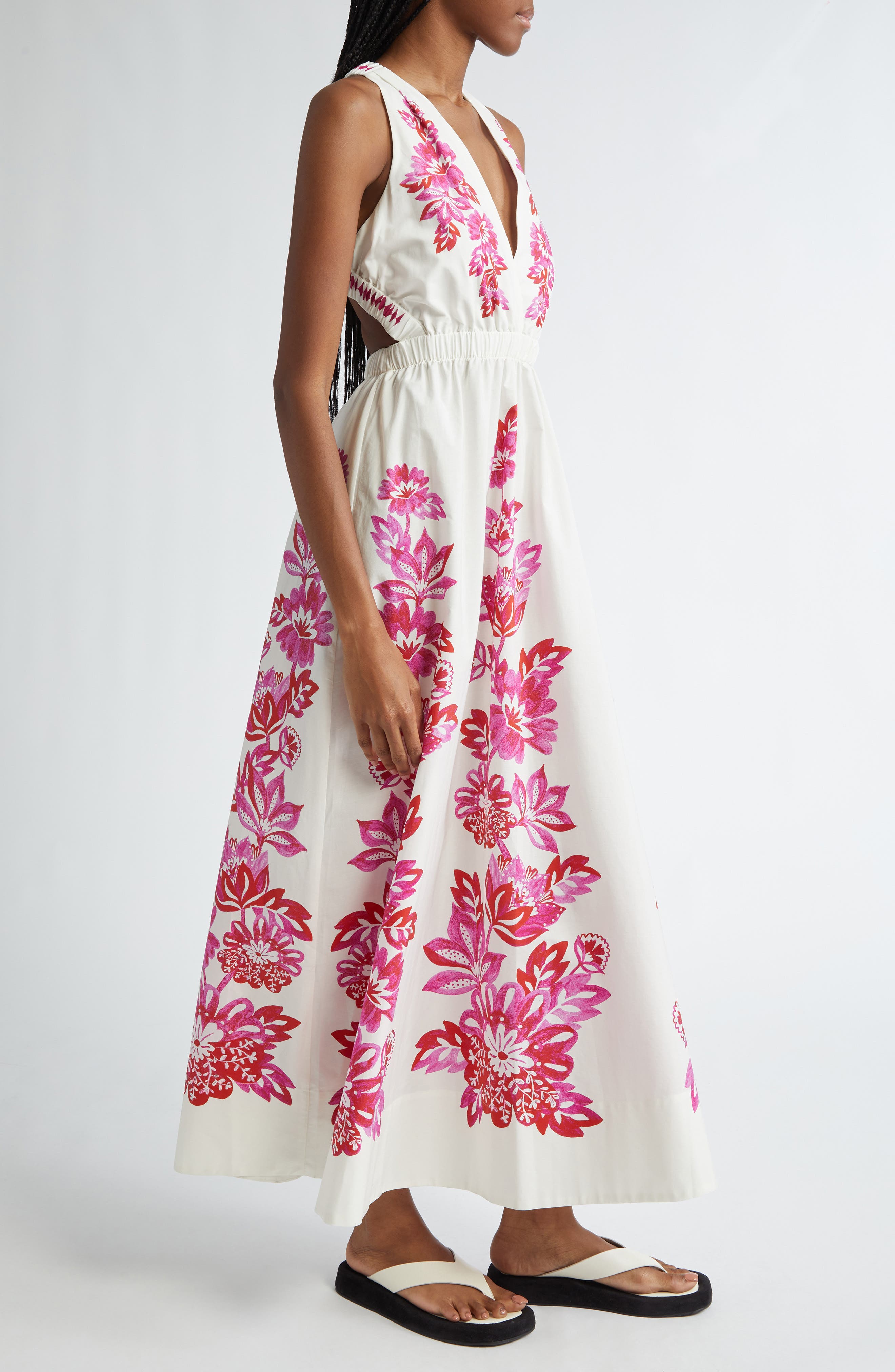 FARM Rio Flowerful Birds Plunge Cotton Sundress (Women) | Nordstromrack