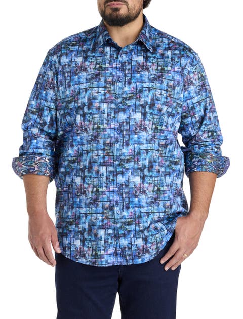 Big & Tall Multi Abstract Print Sport Shirt