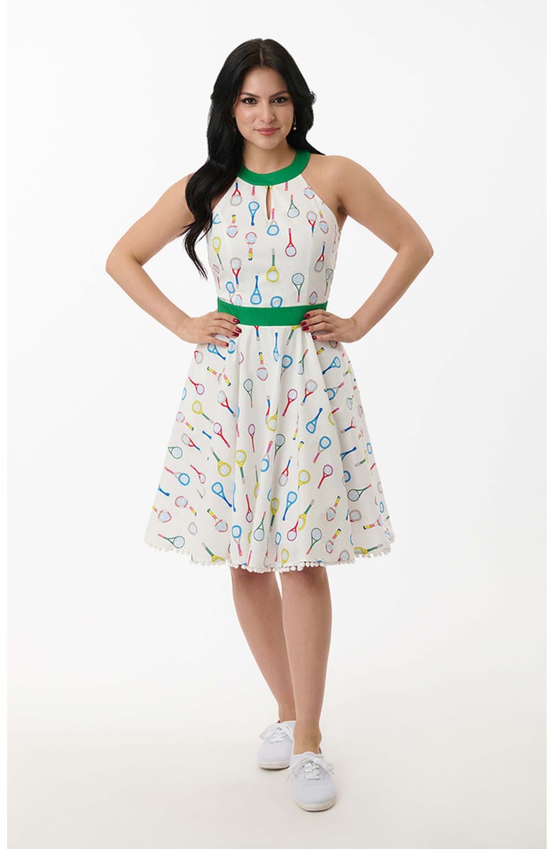Smak Parlour Make Me Over Flare Dress, Main, color, White Tenis Rackets